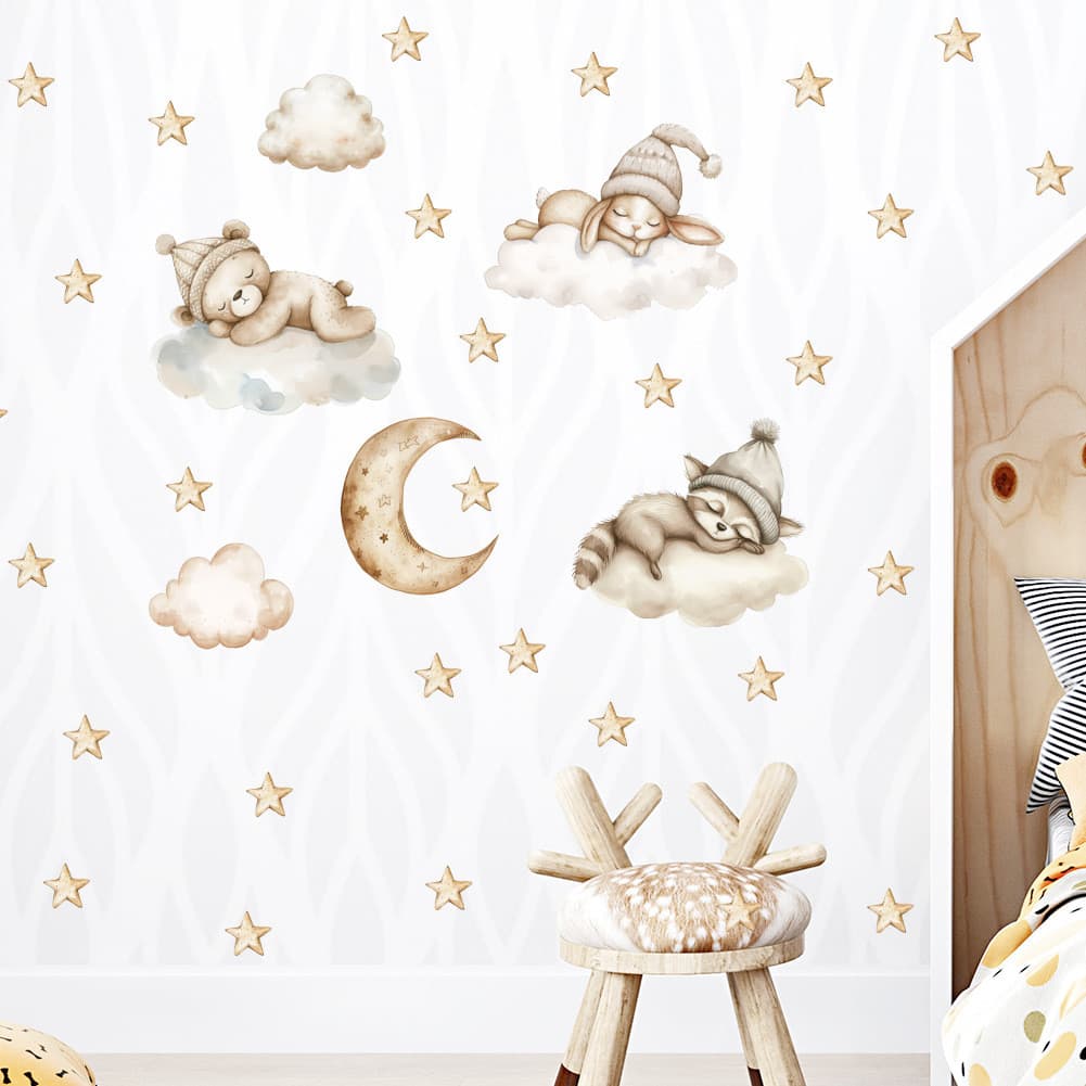 Papel de parede dos desenhos animados urso papel de parede nuvens estrelas lua adesivos de parede quarto das crianças de