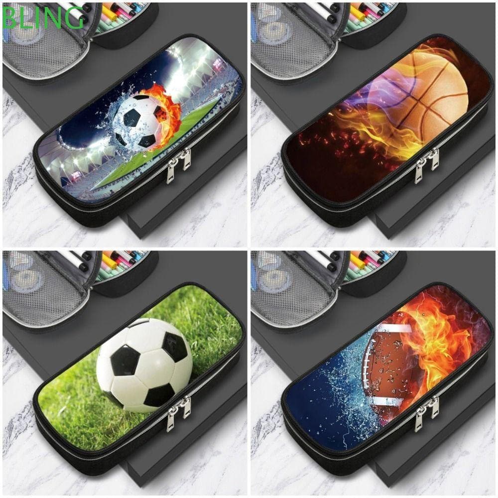 Lápis BLING , Bolsa De Caneta Com Padrão De Futebol De Poliéster , Tema Esportivo Multifuncional Zíper