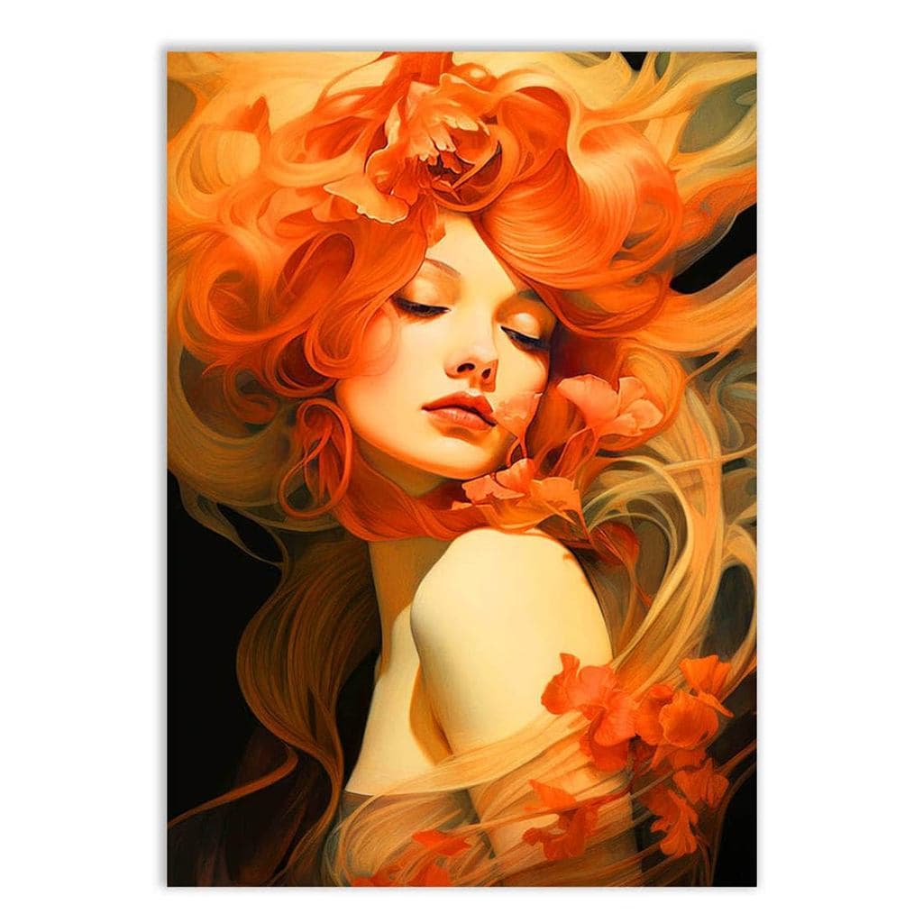 Placa Quadro Decorativo Mulher Ruiva Flores Laranja Moderna Escritório Arte De Quadro Moderno Sala Quadro Decorativo Dec