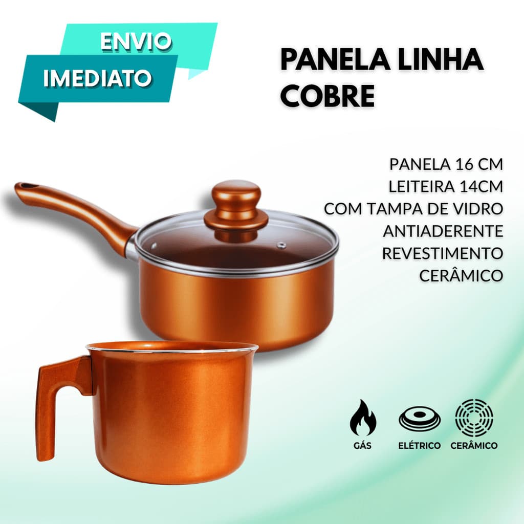 Panela 16cm + Leiteira 14cm Linha Cobre Ideal Para Café Molhos Ovos e Pequenas Porções