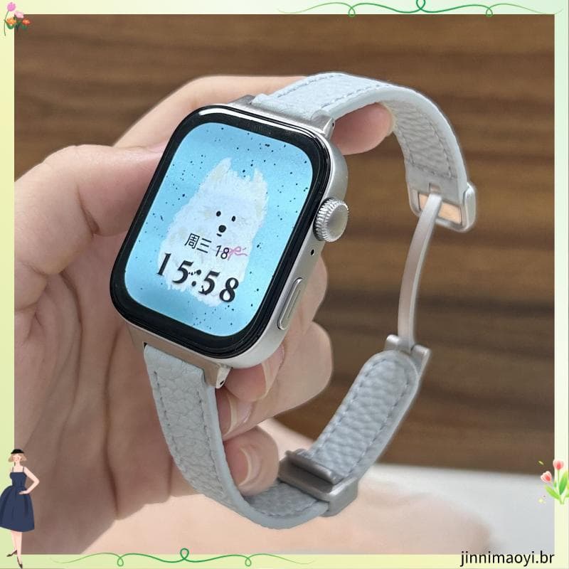 Adequado para Xiaomi Mi Band 8/9pro macio dupla face lichia padrão cauda redonda Redmi watch5 fivela magnética pulseira