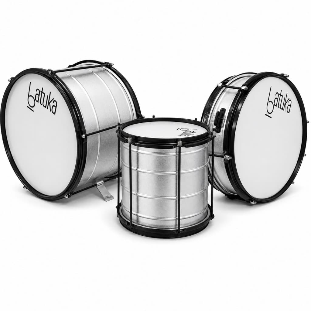 Kit Percussão Batuka Surdo 30x14 + Repinique 30x10 + Caixa Repique 6x14 Alumisteel Baqueta Talabarte