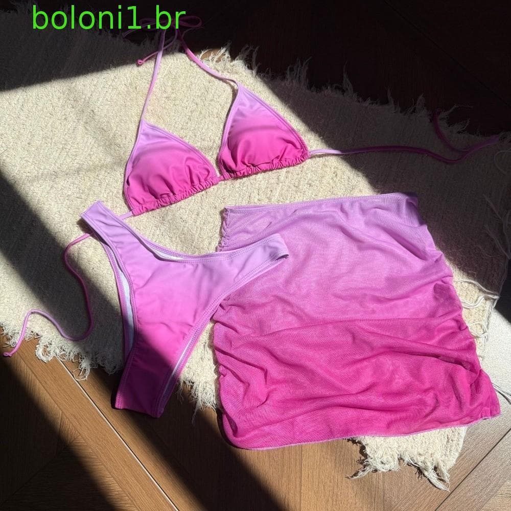 BOLONI Biquíni Maiô , Lace Up Slim Fit 3 Em 1 Conjunto De Roupa De Banho De Cor Gradiente , Roupas De Praia