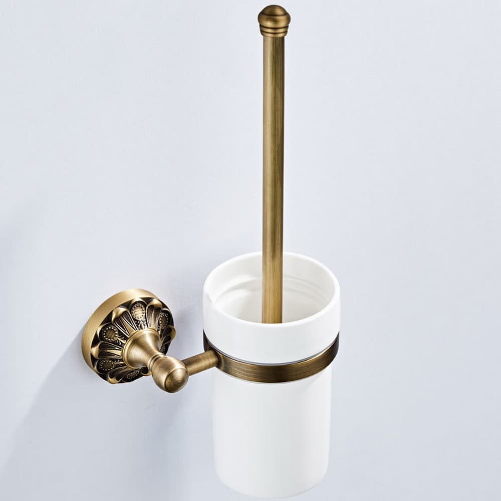 Suporte De Escova De Vaso Sanitário De Latão Antigo , Acessórios De Banheiro , Montagem Na Parede , Com Copo De Cerâmica