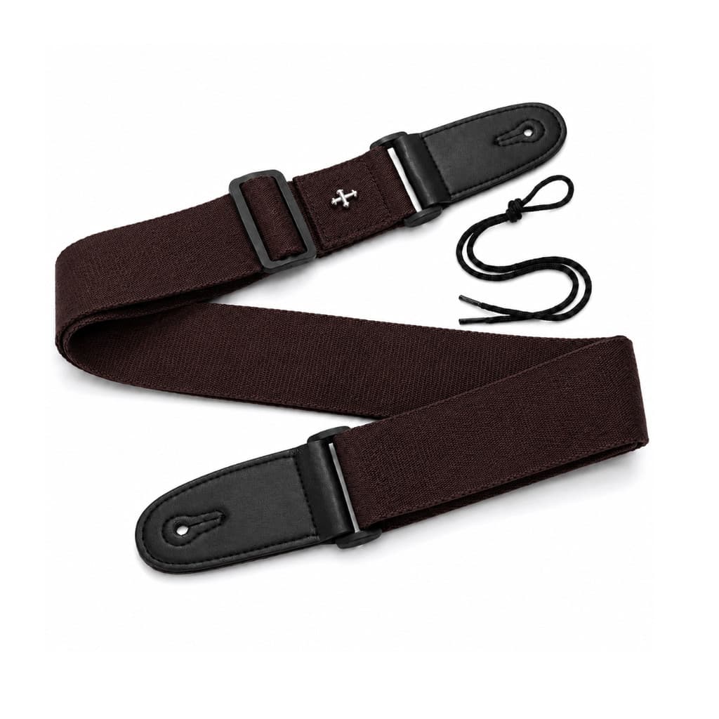 Correia Vintage Marrom Para Violão Guitarra Em Algodão Com Porta Palhetas E Crucifixo