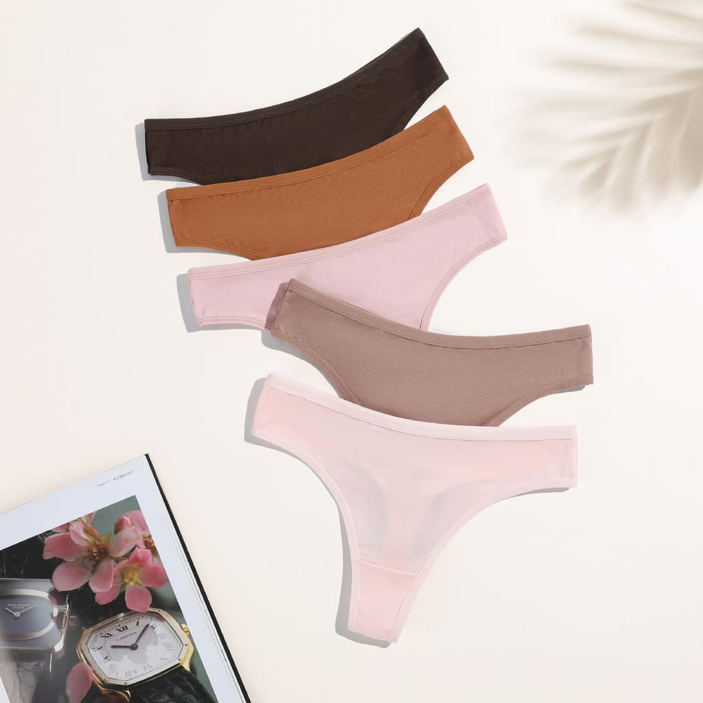 Tanga feminina com toque sedoso, cor sólida, cintura média-baixa, respirável e confortável, forro de dupla camada, nova