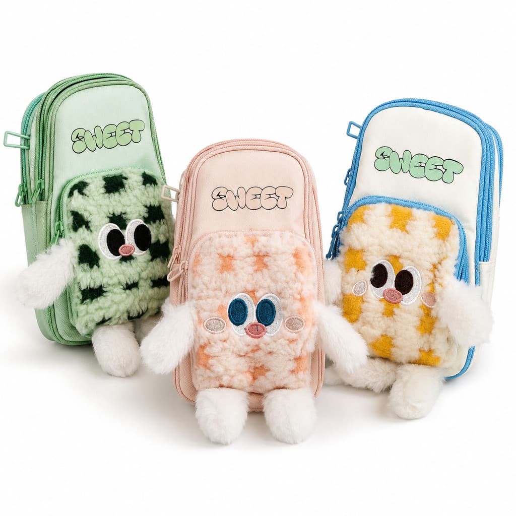 Estojo Pelucia Infantil com Carinha 3 Cores
