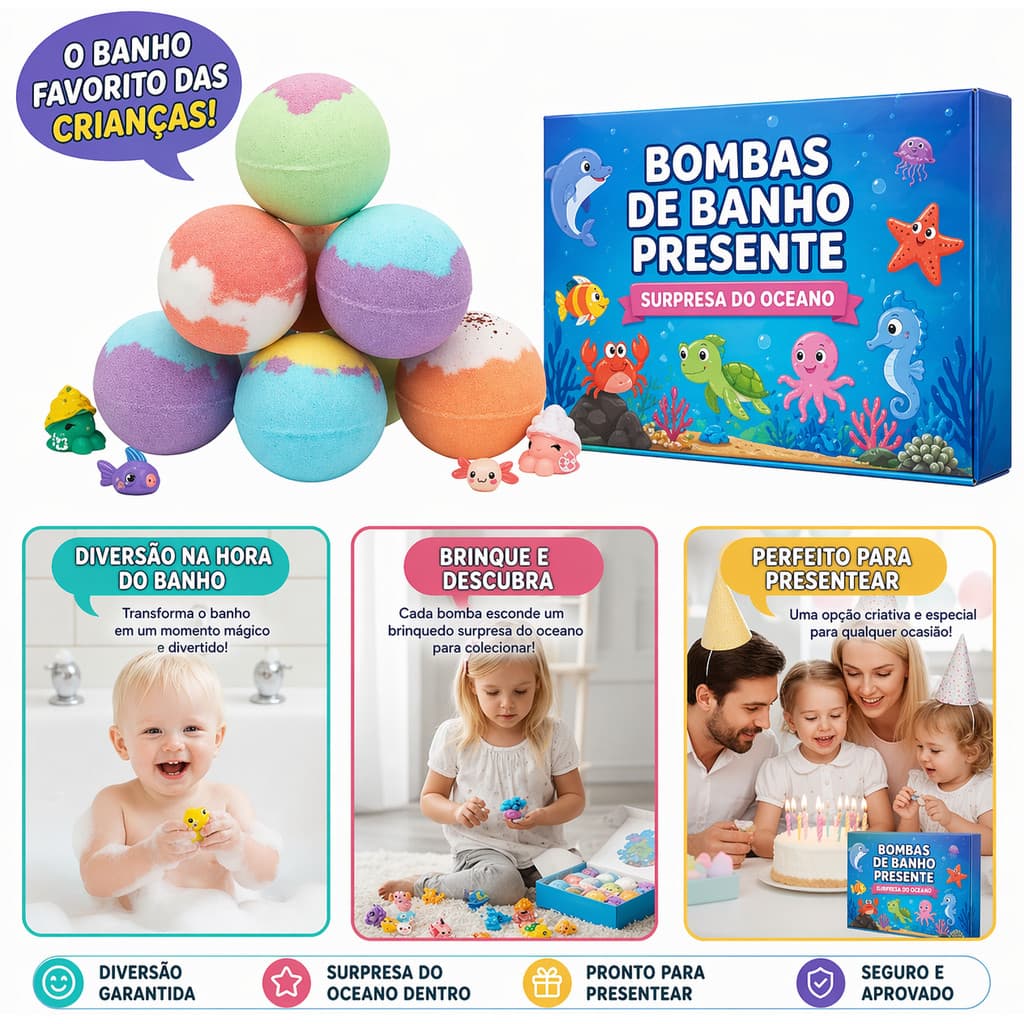 Kit 12 Bombas Efervescentes De Banho Com Surpresa Brinquedo