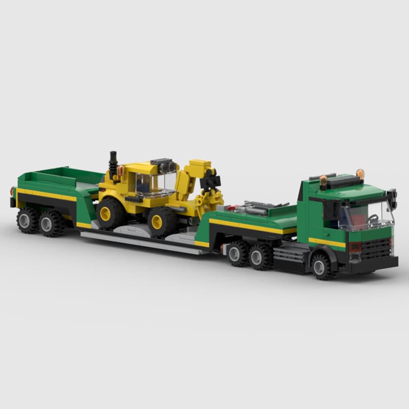 Caminhão Verde MOC e Reboque Amarelo, Conjunto Criativo de Blocos de Construção Compatíveis, Modelo de Veículo de Engenh