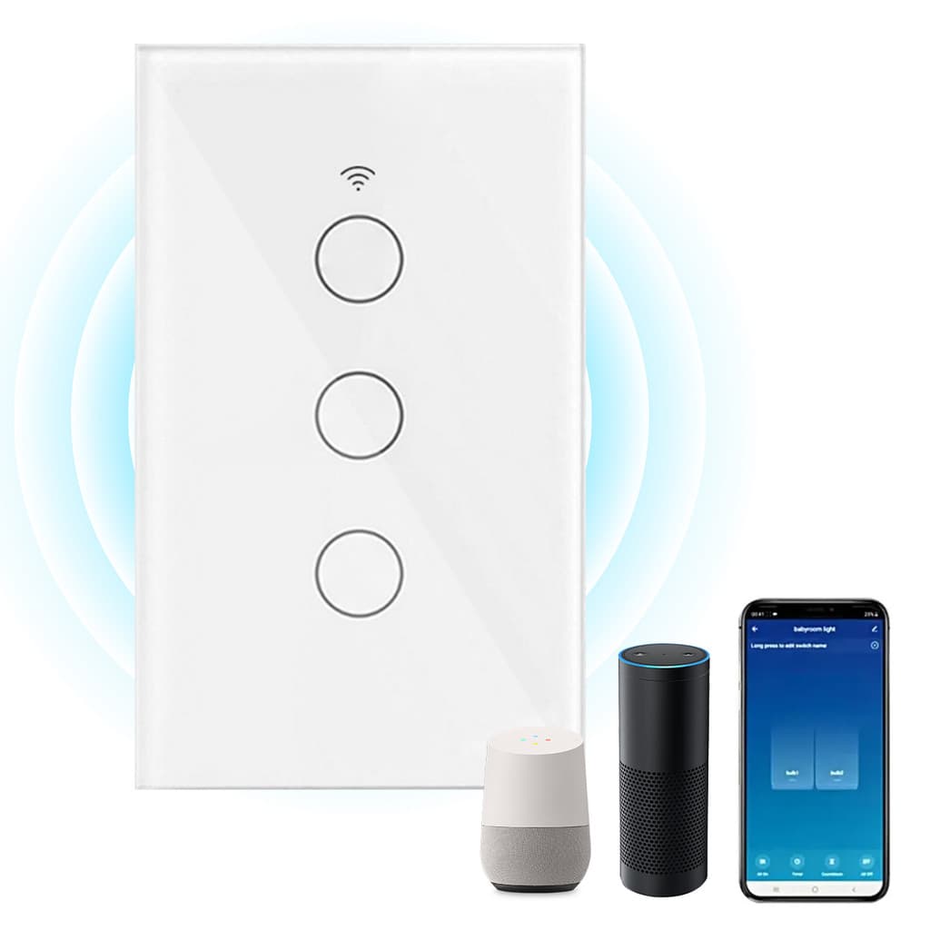 Interruptor Inteligente Touch 3 Botão WiFi Smart Automação,Compatível Alexa Google Smart Tuya