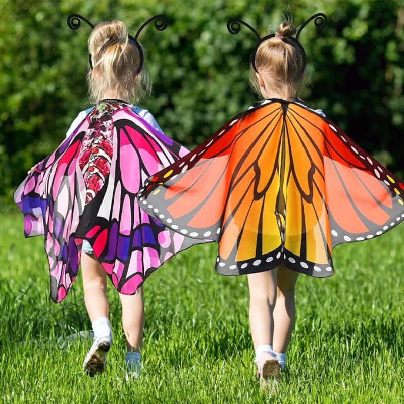 Capa de Borboleta Chique com Xale e Decoração de Borboleta Pequena - Fantasia para Festas para Meninas de 3 a 8 Anos