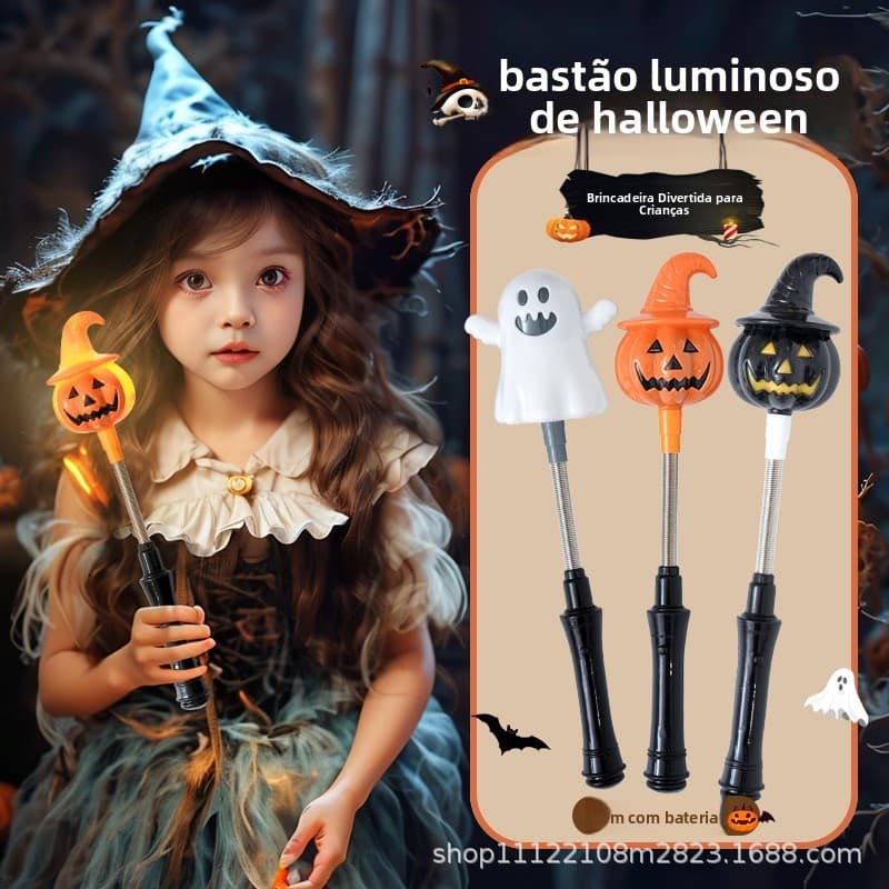 Lanterna de abóbora de Halloween brilhante, bastão decorativo portátil, adereço, presente infantil, pequeno brinde, arra