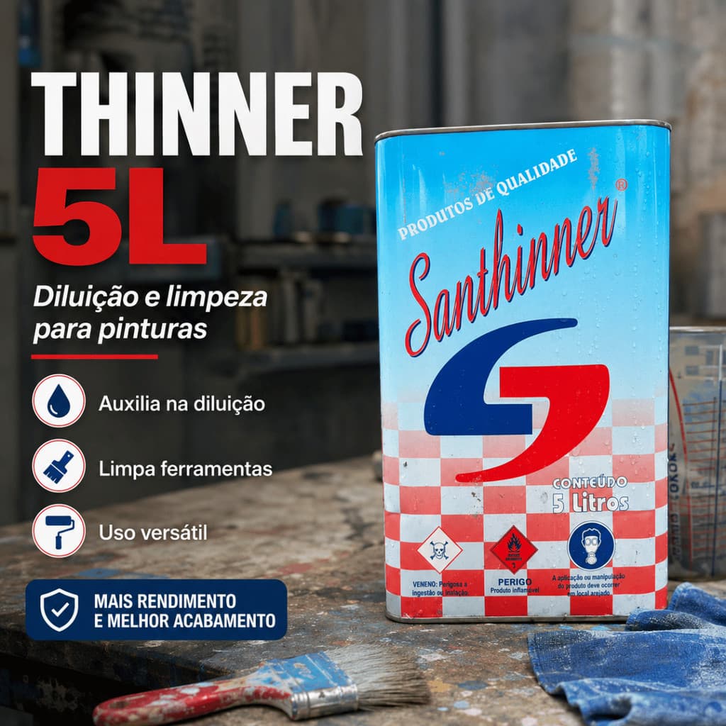 Thinner 5L Diluente Limpeza Pistola Rolo Pincel Resíduos Tinta Esmalte Verniz Alta Eficiência Fácil