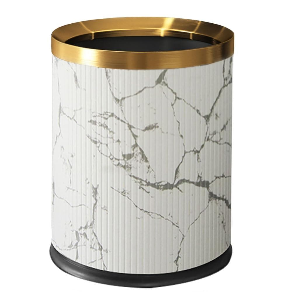 Pequeno Cesto de Lixo Elegante para Banheiro, Cesto de Lixo de Metal Revestido de Couro, Aberto na Parte Superior, Escon