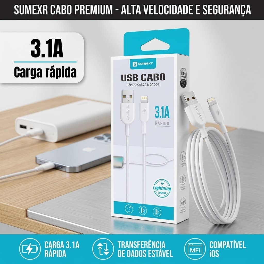Fonte Carregador Turbo Cabo Usb C Lightning Alta Durabilidade Carregamento Rapido