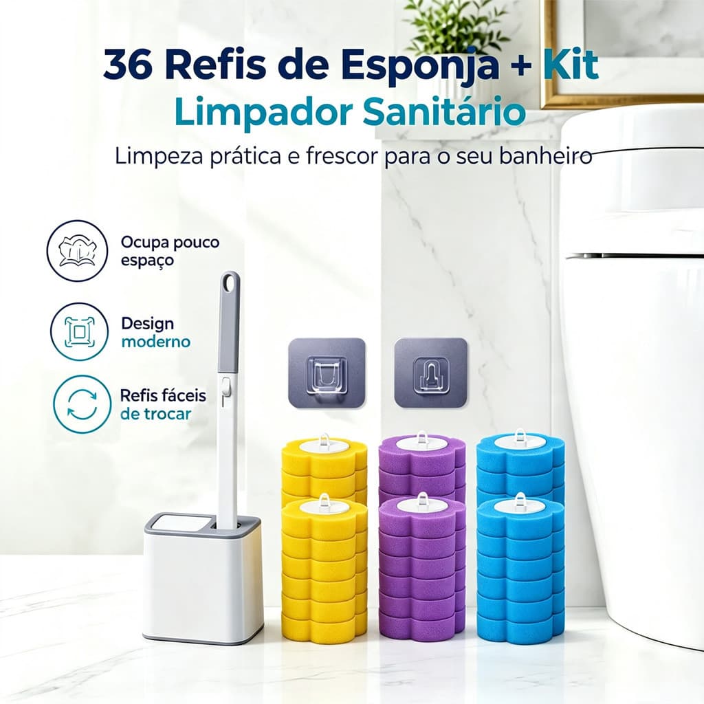 Disposable Toilet Brush with Liquid Detergent, Hygienic Wall Mount, 36 Piece Refill Set