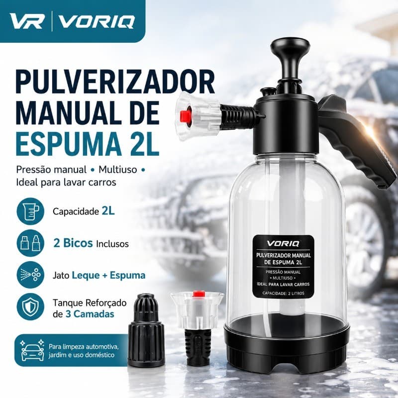 Pulverizador Portátil Borrifador Espuma Manual  Alta Pressão Snow Foam 2 Litros Com 2 Bicos Lavagem de Carros