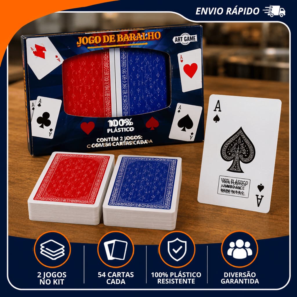 2 Baralhos 54 Cartas A Prova D'agua Azul & Vermelho Super Resistente Poker Acompanha Coringas