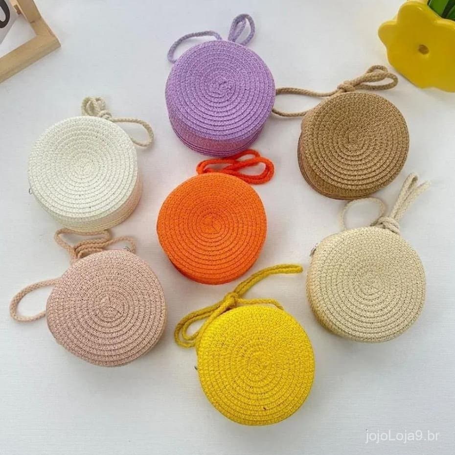 Bolsa de Palha redonda praia transversal linda verão, estilo para seu dia a dia