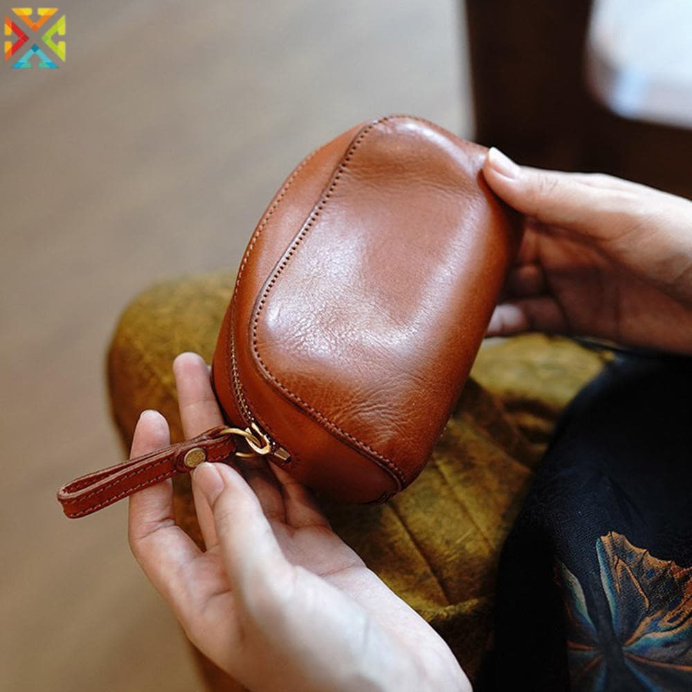 Bolsa De Moedas Feminina Vintage Couro PU Pequena Carteira Pulseira Zip Chave Fone De Ouvido Titular