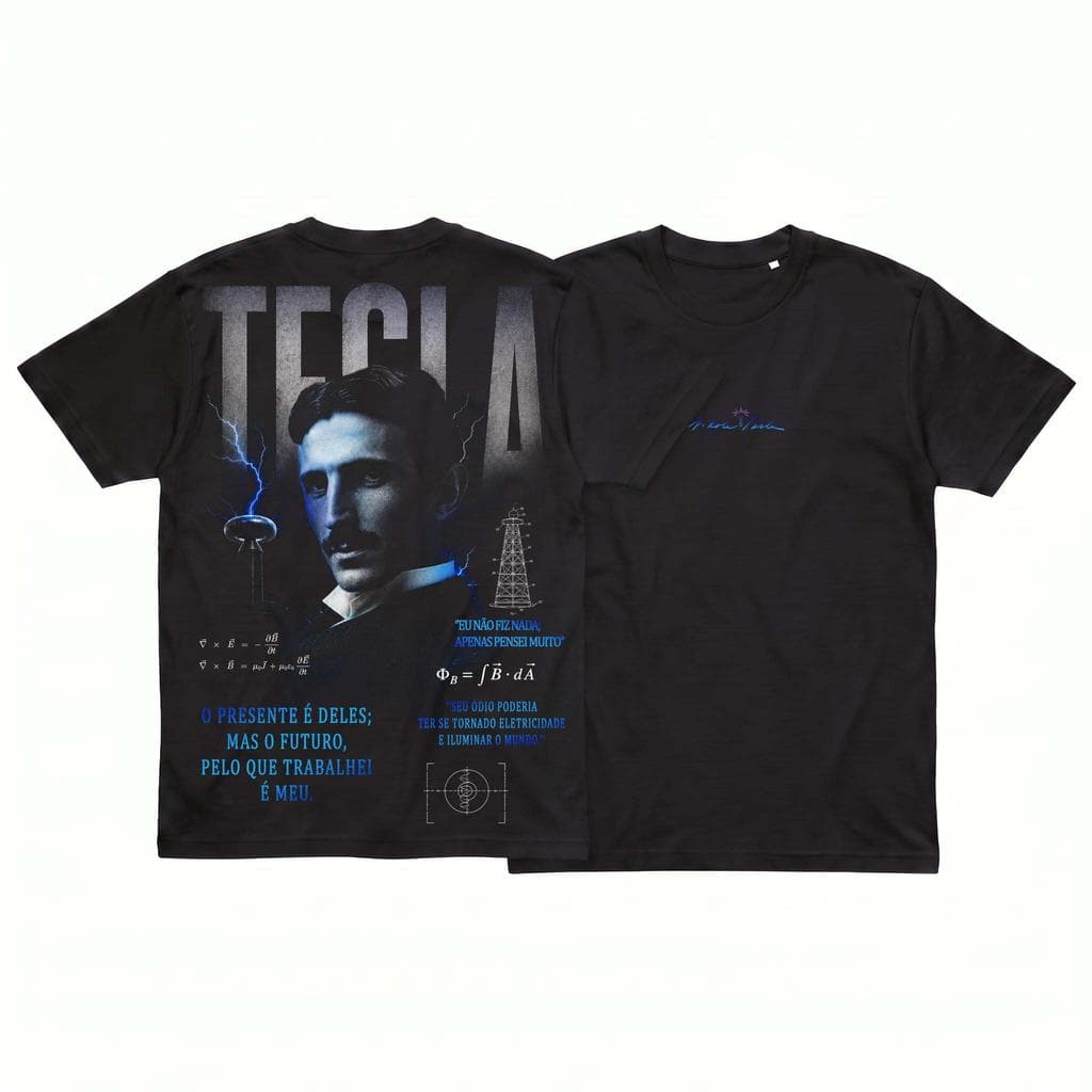 Camiseta Básica 100% Algodão Estampada Nikola Tesla