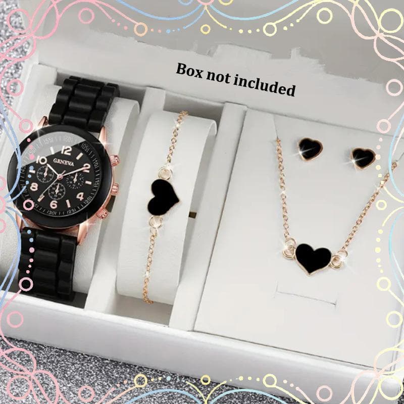 BUD 5/6 Pcs Relógio De Luxo Feminino Anel Nelace Brincos Pulseira Conjunto Moda Coração Borboleta Jóias Senhoras Pulso D