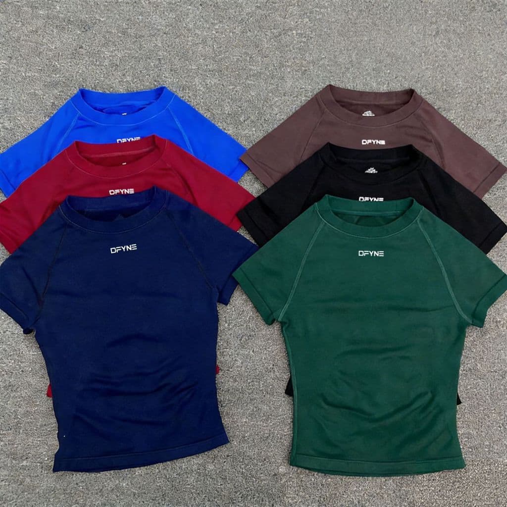 Venda quente Yoga manga curta topo Fitness esportes elástico respirável apertado camiseta de malha de secagem rápida esp