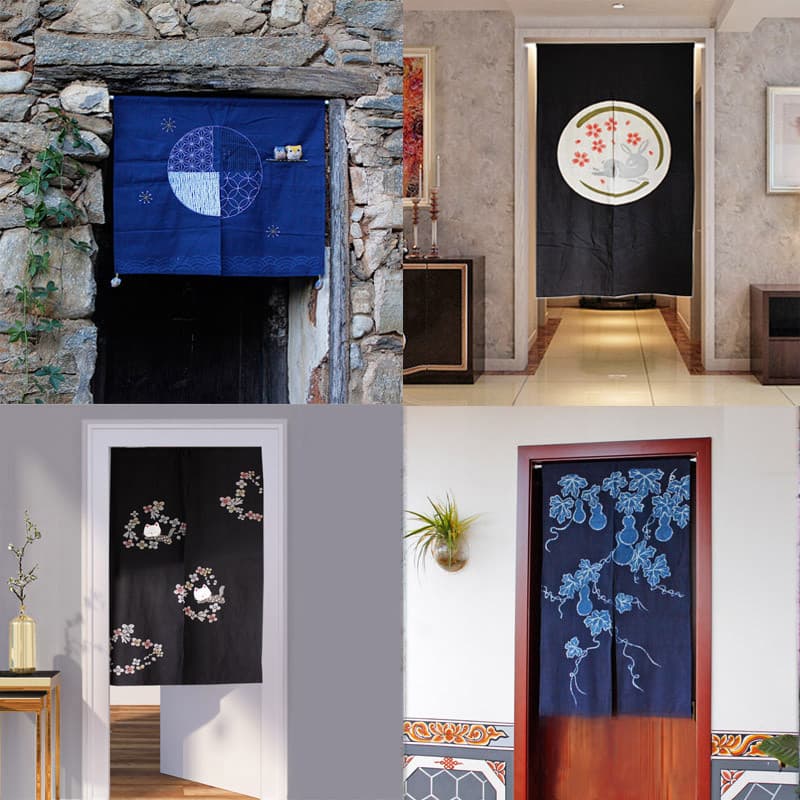 Azul Yan estilo japonês artesanal cortina de porta planta tingida simples tela Zen banheiro quarto pára-brisa partição f