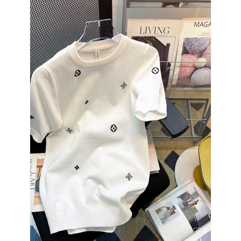 Camiseta masculina de verão de manga curta, estilo casual, com bordado, design de babados, corte solto, estilo streetwea