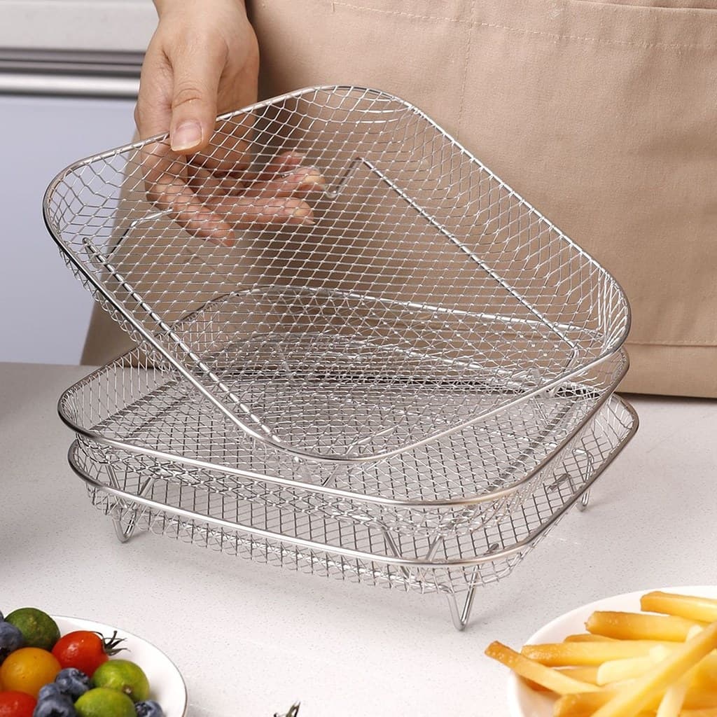 304 aço inoxidável forno fritadeira de ar acessórios quadrado rack de vapor rack de drenagem de óleo churrasco malha rac