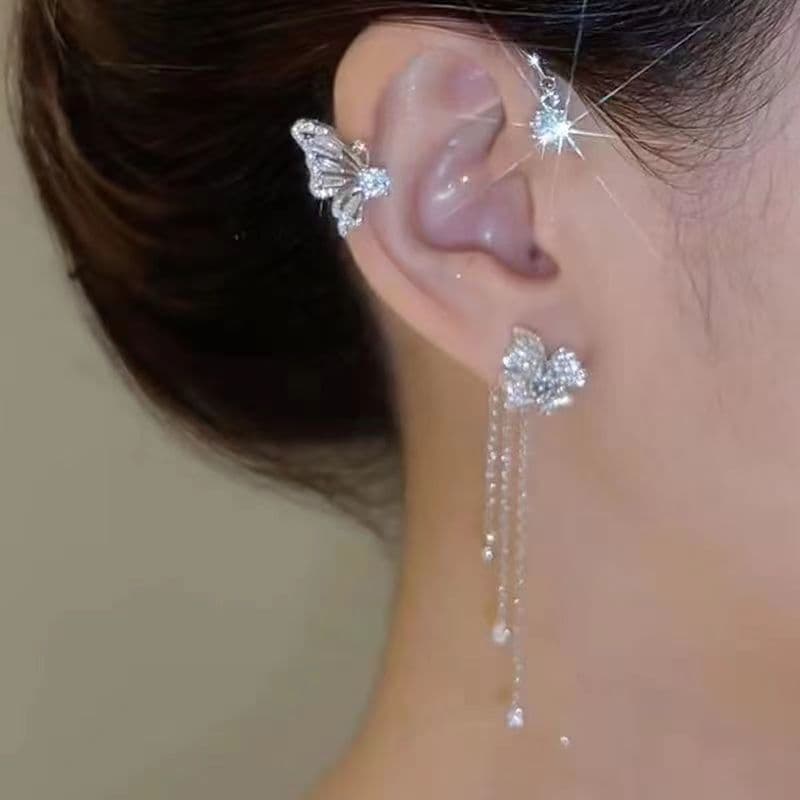 Clipe de Orelha com Borboleta e Flor para Orelhas Não Furadas, Brinco Elegante e Versátil 
 
   XODI