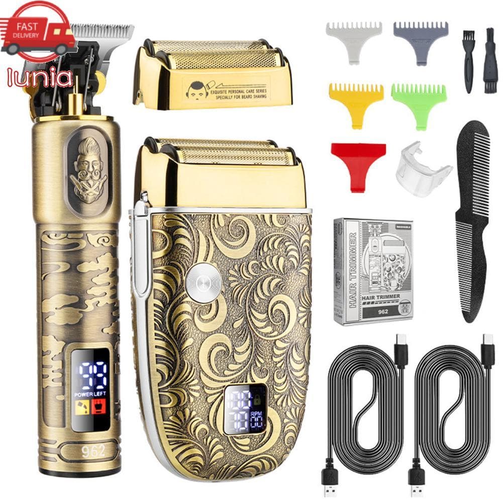 lunia.br Máquina de cortar cabelo elétrica Aparador de barba masculino Kit de corte de cabelo com 4 pentes guia USB