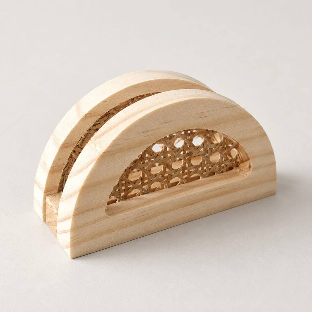 Porta-Guardanapo de Madeira Pinus com Palha Natural para Mesa