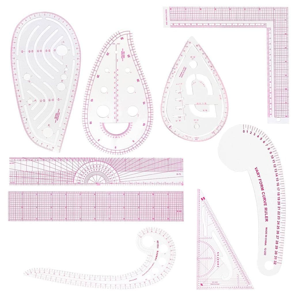 Conjunto de 9 Réguas de Costura Métricas Transparentes, Régua Curva Francesa de Plástico para Designers, Criadores de Mo