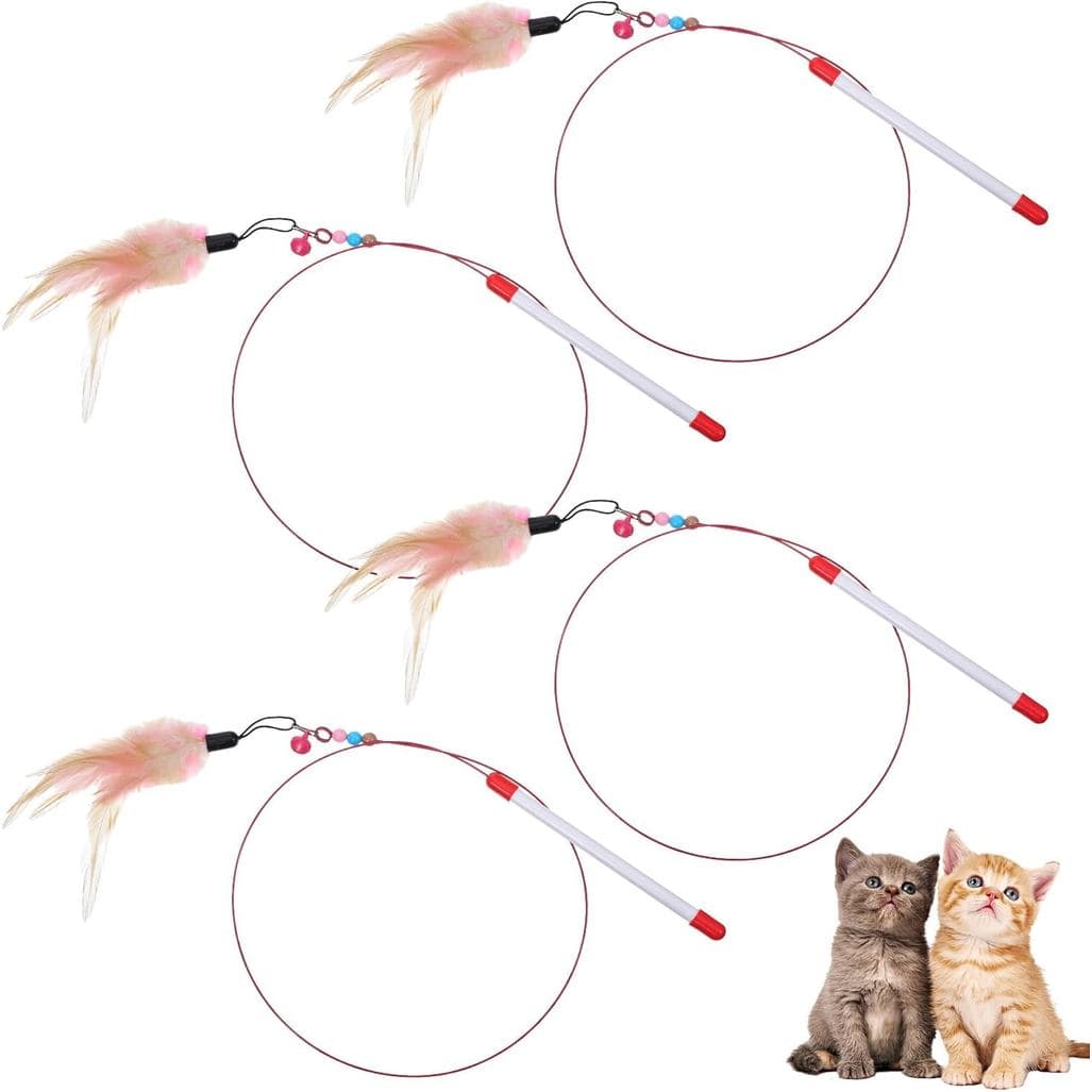Brinquedo de Pena para Gato, 4 Peças, Brinquedos Interativos para Gatos de Interior, Varinha de Pena para Gatos, Brinque