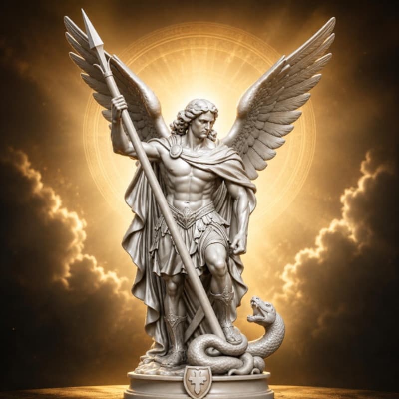 Estátua Arcanjo São Miguel Guerreiro | Escultura Premium | Quaresma | 3D | 10cm x 7 cm