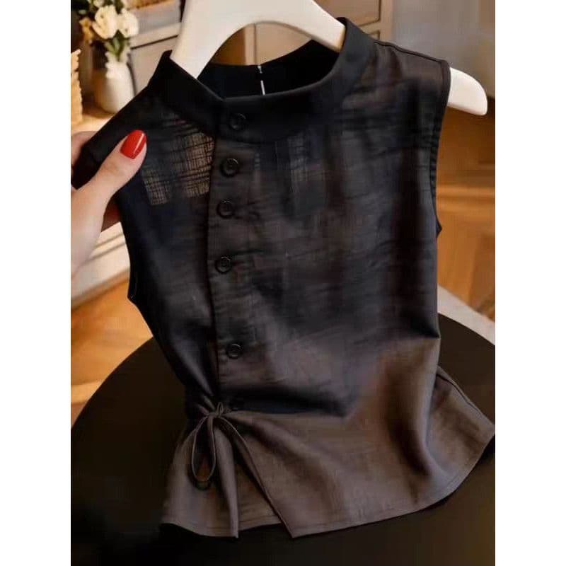 [Venda por tempo limitado] Top sem mangas com Design de gola Diagonal, 2026 verão novo estilo Irregular com cadarço mais