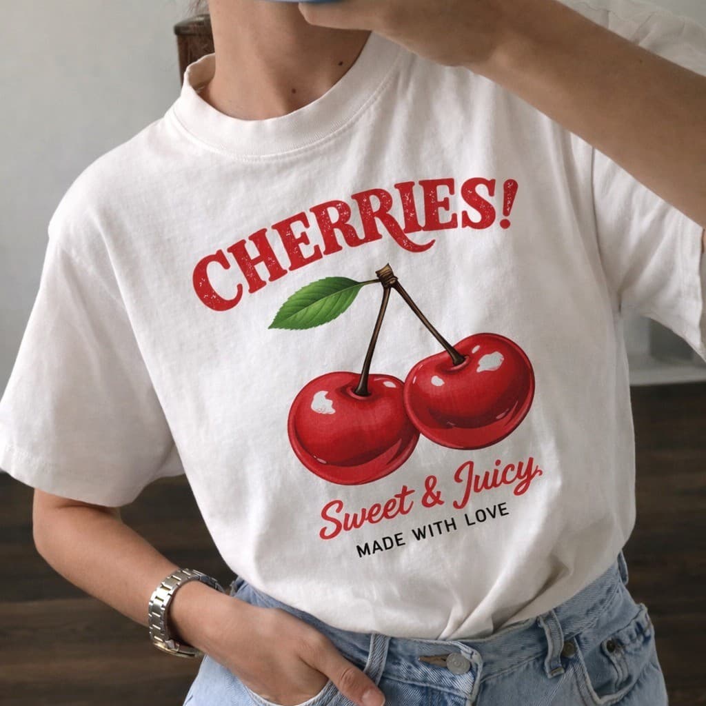 Camiseta Feminina Cherries Plus Size P Ao G5 Promocao Imperdivel Malha 30.1