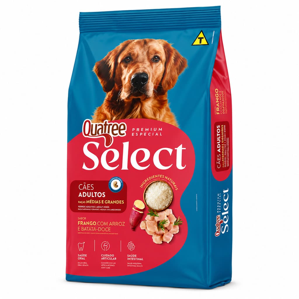 Ração Cães Quatree Select Adulto Raças Medias E Grandes 15Kg Frango Arroz Batata Doce