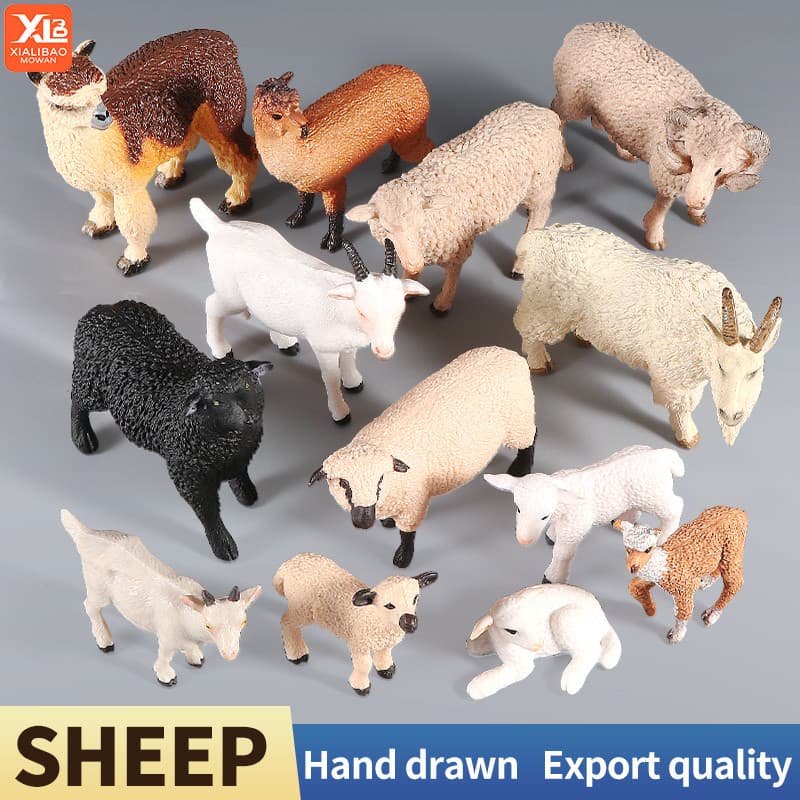 Animais de Fazenda em Miniatura, Simulação Sólida de Alpaca, Ovelha, Cabra, Figuras de Ação, Decoração Colecionável Fofa