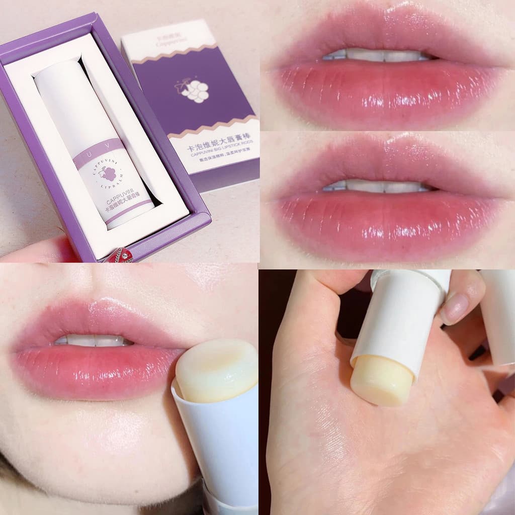 Bálsamo Labial em Bastão Cappuvini Grape 8g Hidrata, Reduz Linhas Labiais, Esfolia a Pele Morta e Protege os Lábios.