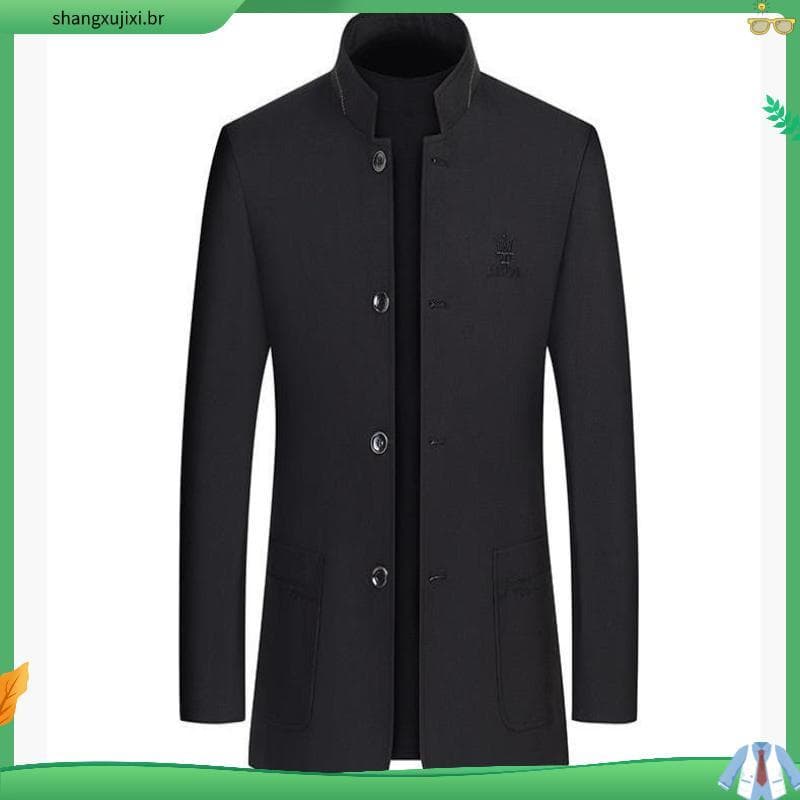 High-End Zhongshan terno masculino Casual cor sólida jaqueta masculina chinês gola alta Tang terno outono inverno forro