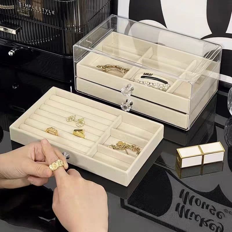 Novo produto pronto estoque Multi-camada tipo gaveta flanela caixa de jóias brincos pulseira Rack de armazenamento caixa
