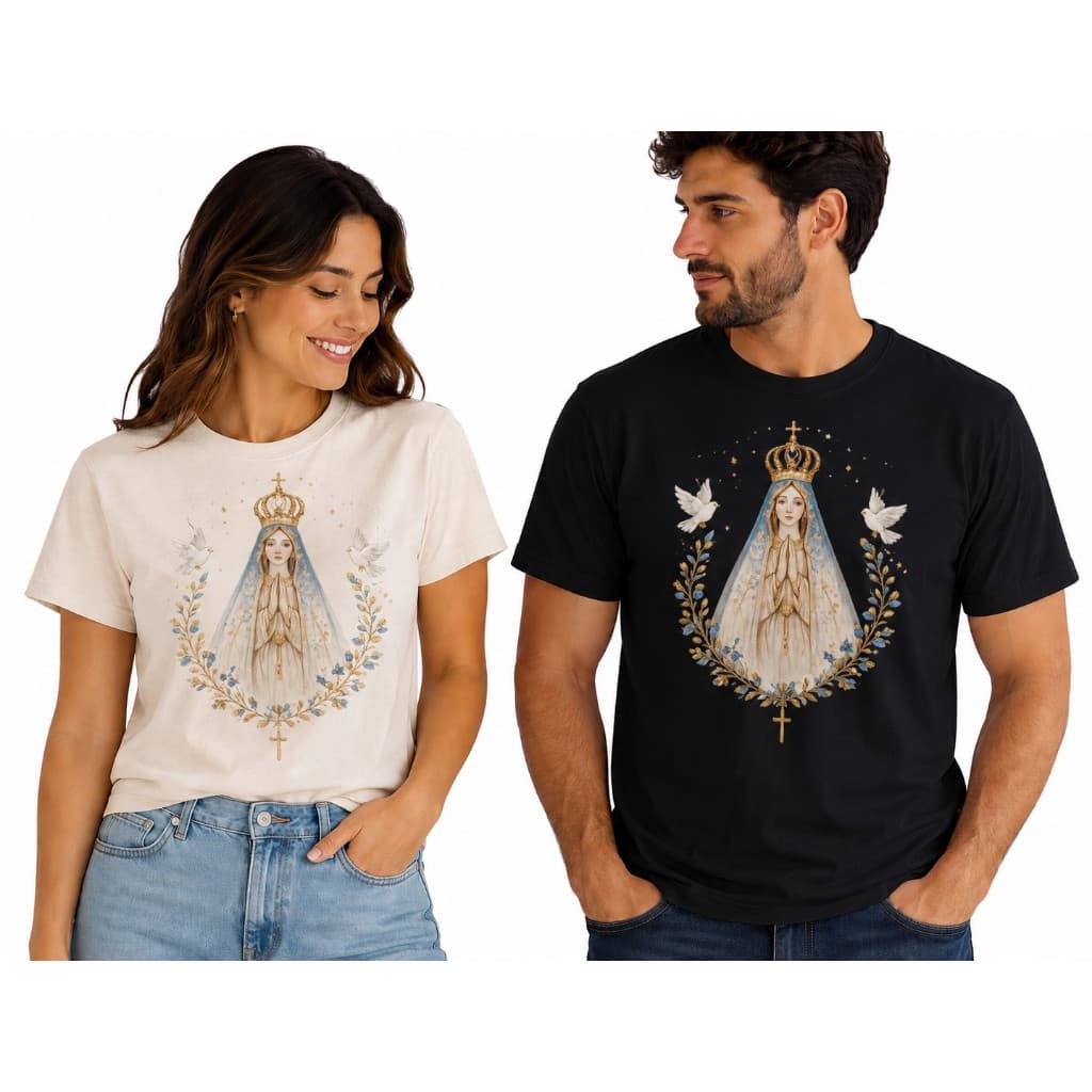 Kit Casal Camiseta Nossa Senhora Aparecida Católica Premium Masculina e Feminina Algodão