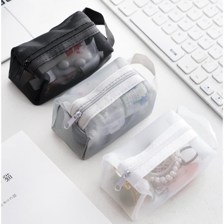 Mini Bolsa de Armazenamento Portátil em Malha de Nylon, Organizador de Moedas, Fones de Ouvido, Cabos de Dados, Batom