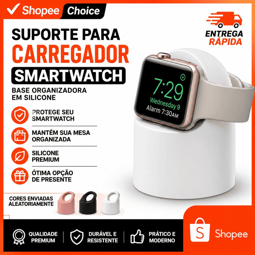 Suporte para Carregador Smartwatch em Silicone Base Organizadora para Relógio Inteligente Universal