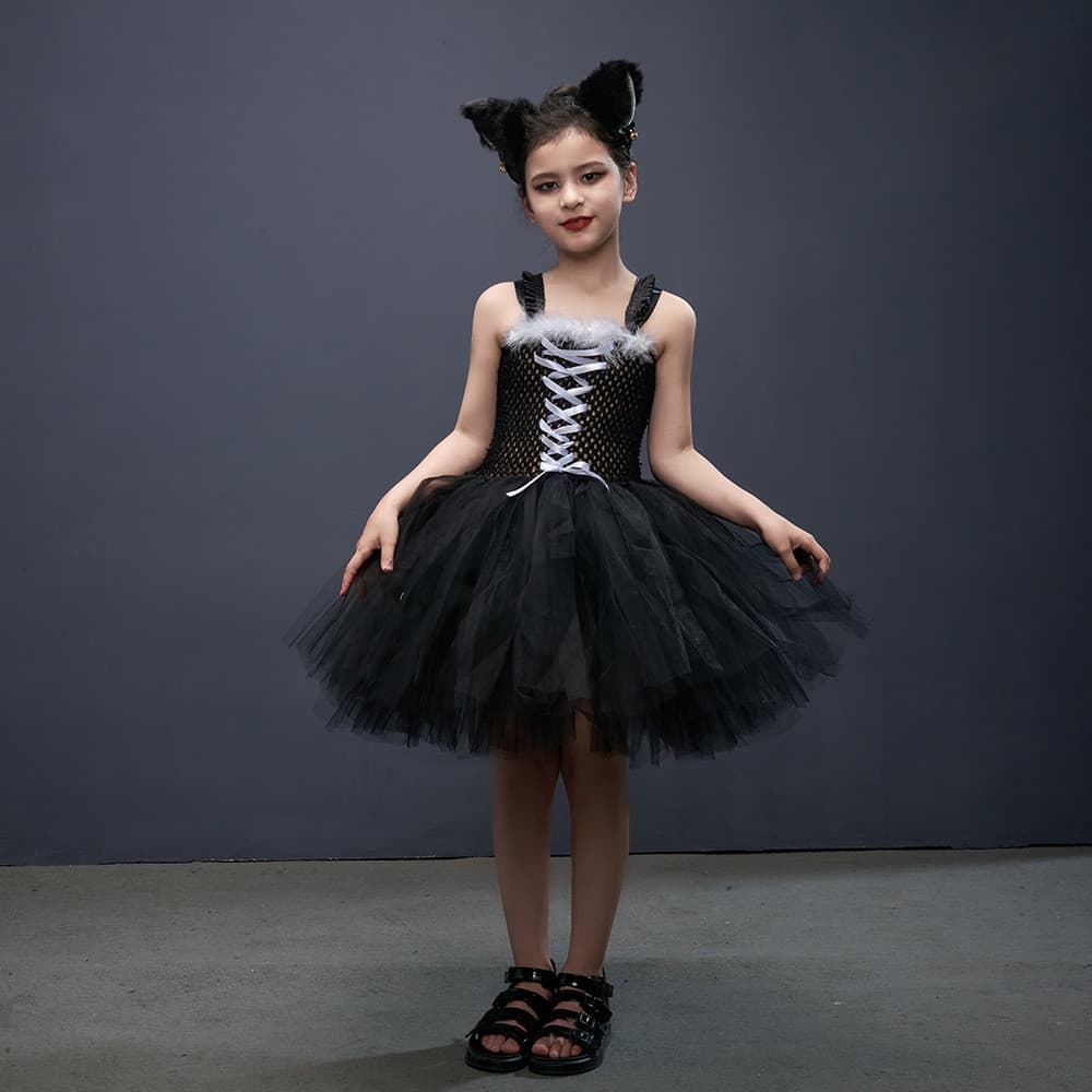 Trajes de fantasia de Natal Fantasias infantis de dramatização Gato preto Pettiskirt de gaze infantil Halloween Cartoon
