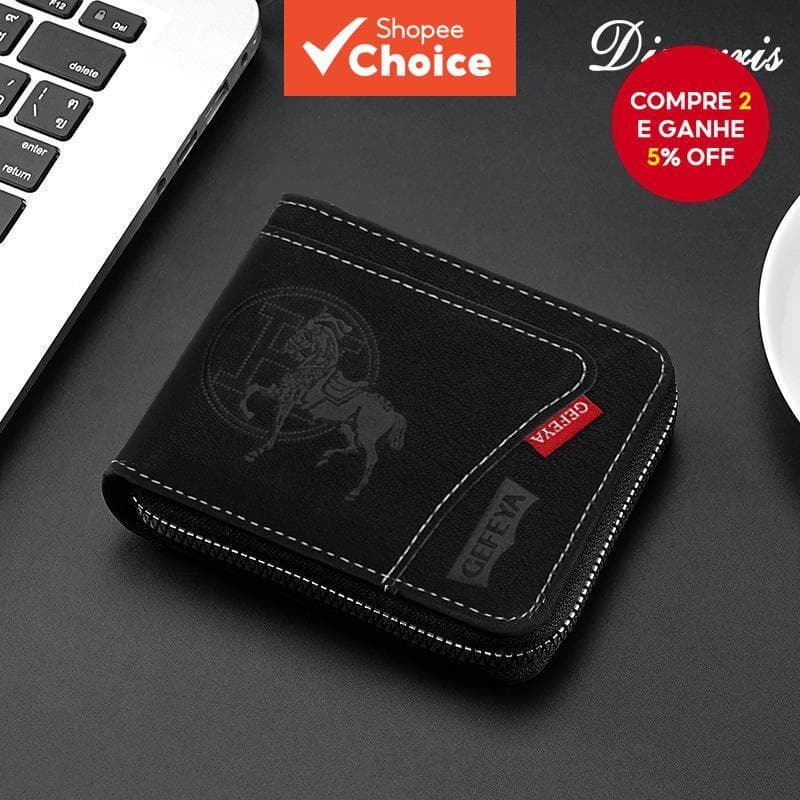 Carteira Bifold Masculina Corrente Estilo Retro Bolso Para Moedas Com Zíper Horizontal
