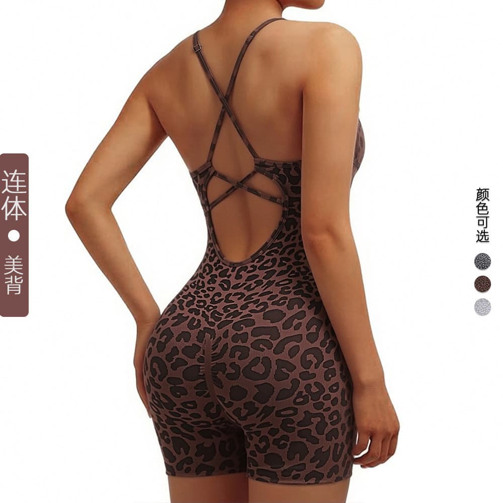 Europeu americano feminino leopardo impressão Halter esportes macacão yoga Wear feminino yoga macacão calças de yoga