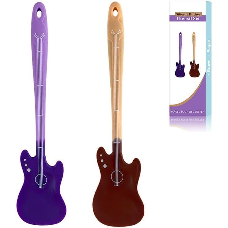 Conjunto de Espátulas de Silicone em Forma de Guitarra Criativas: Ferramentas com Tema Musical, Espátulas de Silicone Bi